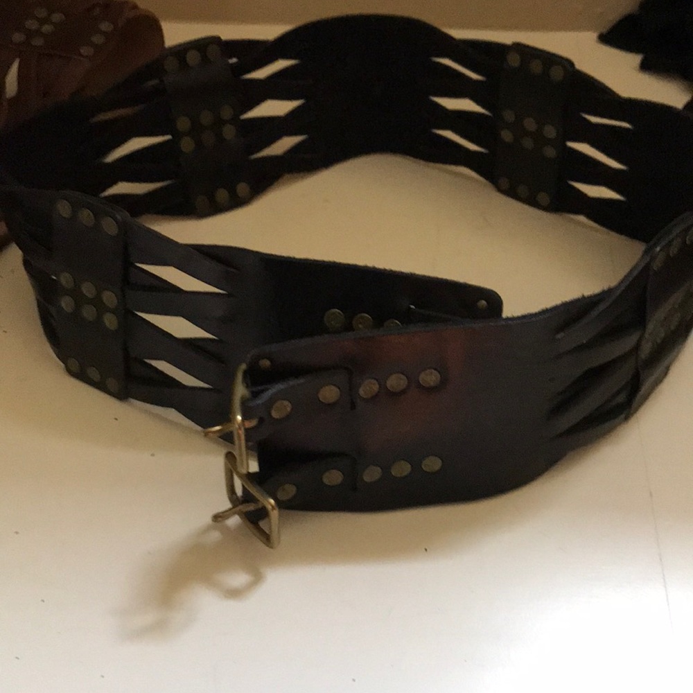Super wide black leather belt